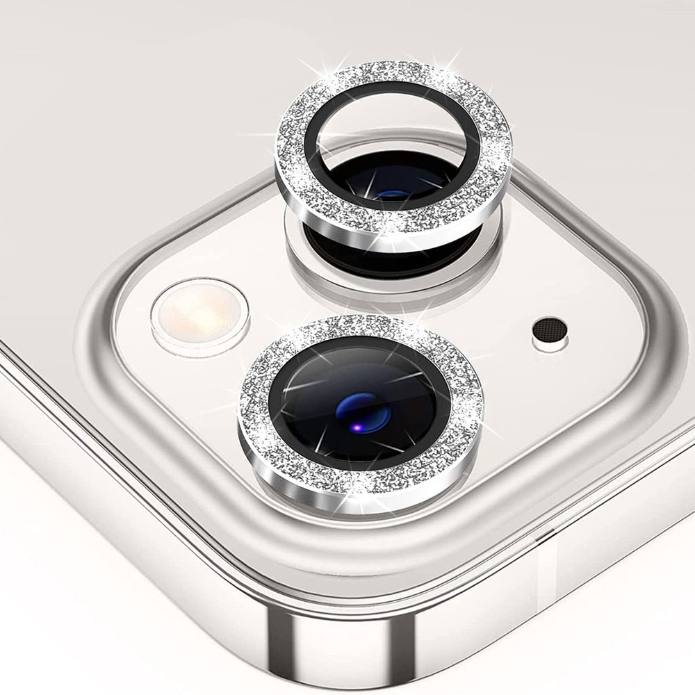iPhone 15 Glitter Aluminium Tempered Glass Lens Protector Silver