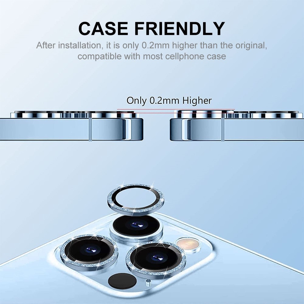 iPhone 15 Pro Glitter Aluminium Tempered Glass Lens Protector Light Blue