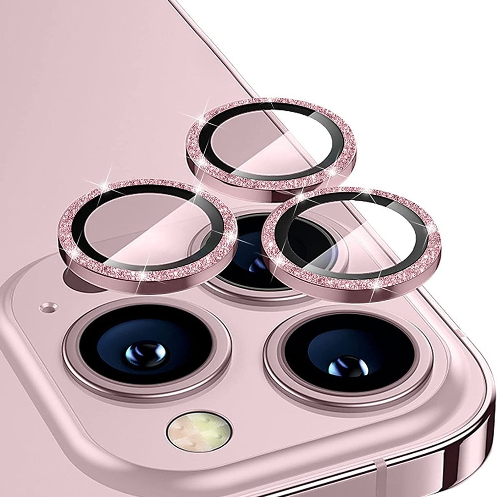 iPhone 15 Pro Max Glitter Aluminium Tempered Glass Lens Protector Light Pink
