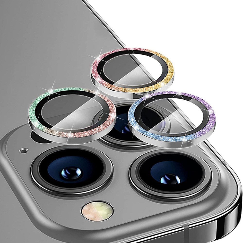 iPhone 15 Pro Max Glitter Aluminium Tempered Glass Lens Protector Rainbow