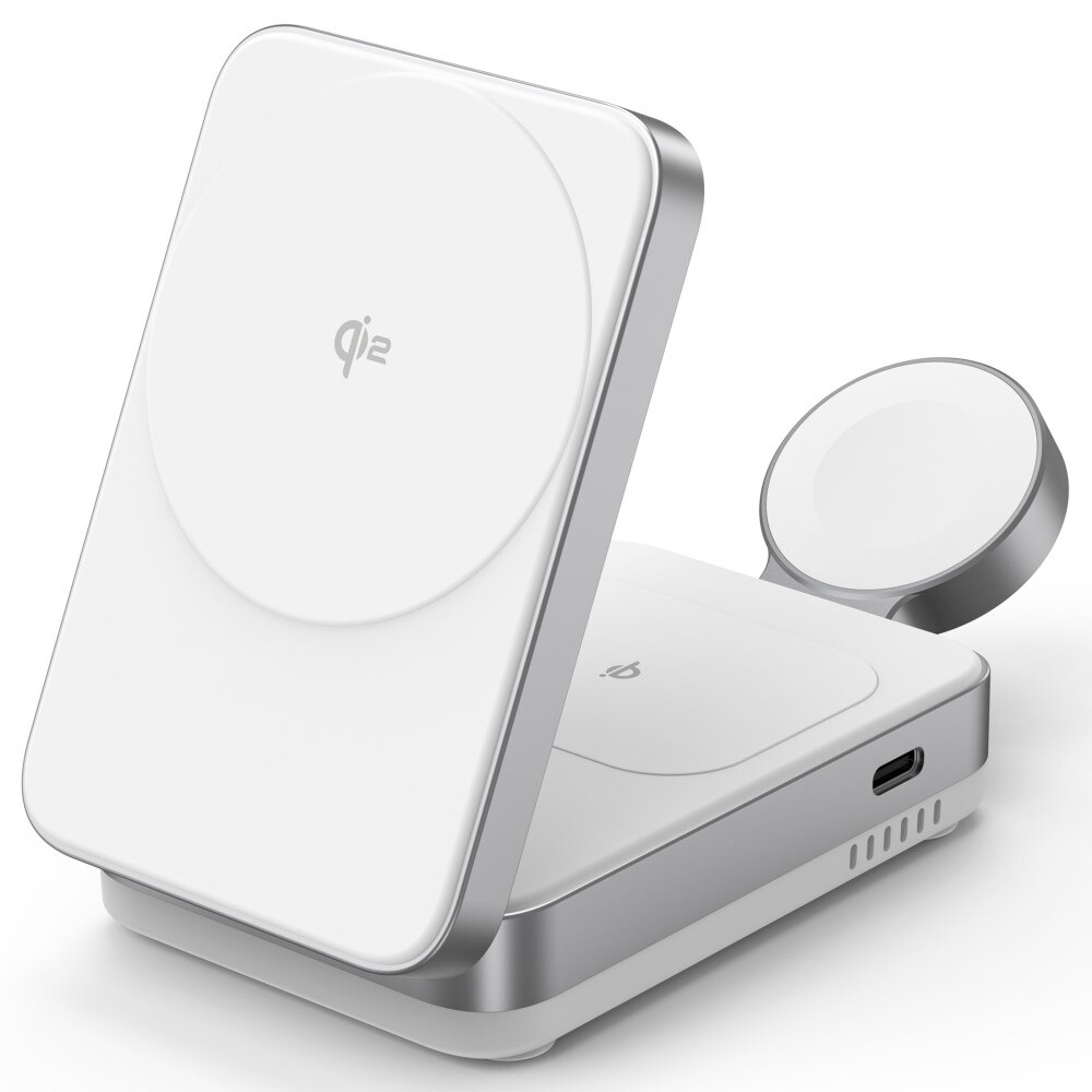 Compact 3-in-1 Qi2 Wireless Magnetic Foldable Charging Station White