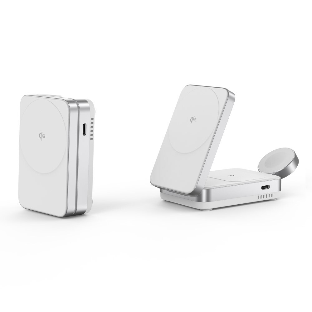 Compact 3-in-1 Qi2 Wireless Magnetic Foldable Charging Station White