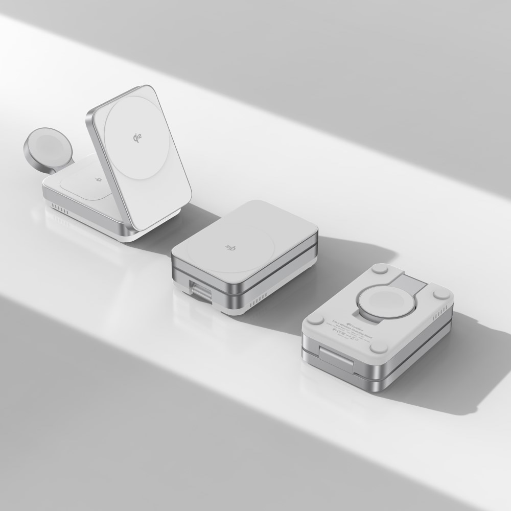 Compact 3-in-1 Qi2 Wireless Magnetic Foldable Charging Station White