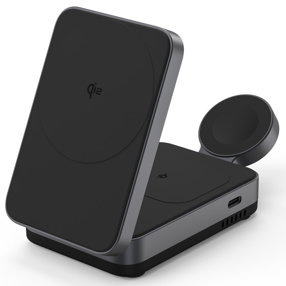 Compact 3-in-1 Qi2 Wireless Magnetic Foldable Charging Station Black