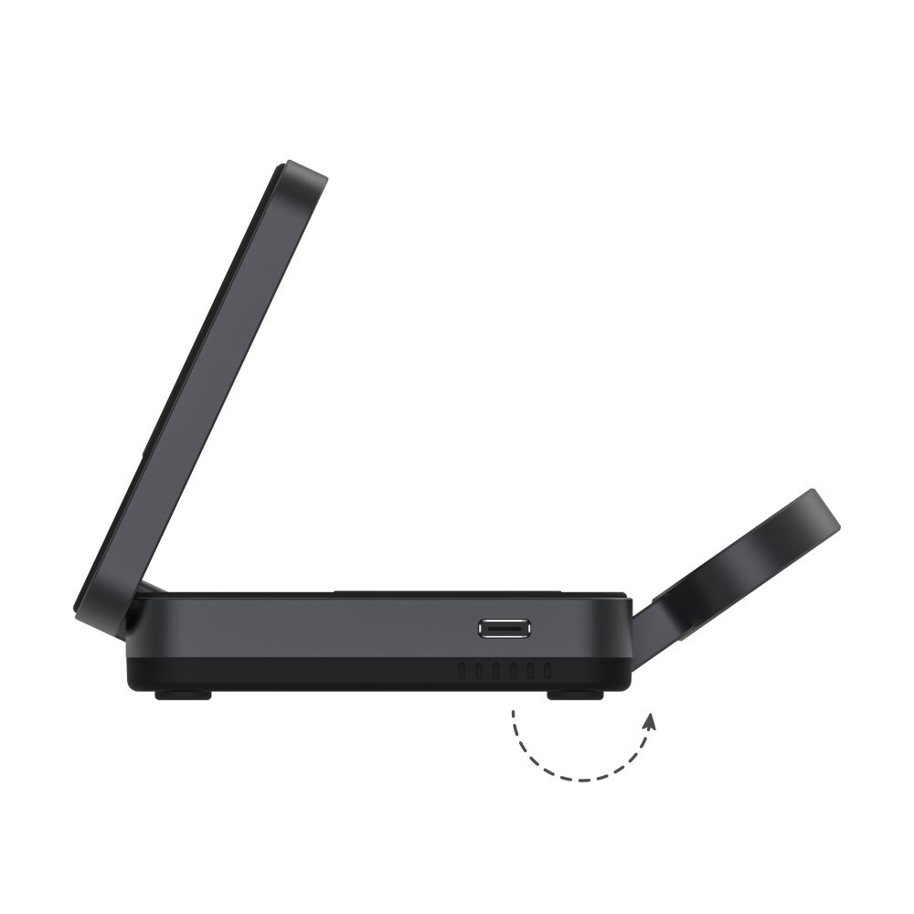 Compact 3-in-1 Qi2 Wireless Magnetic Foldable Charging Station Black