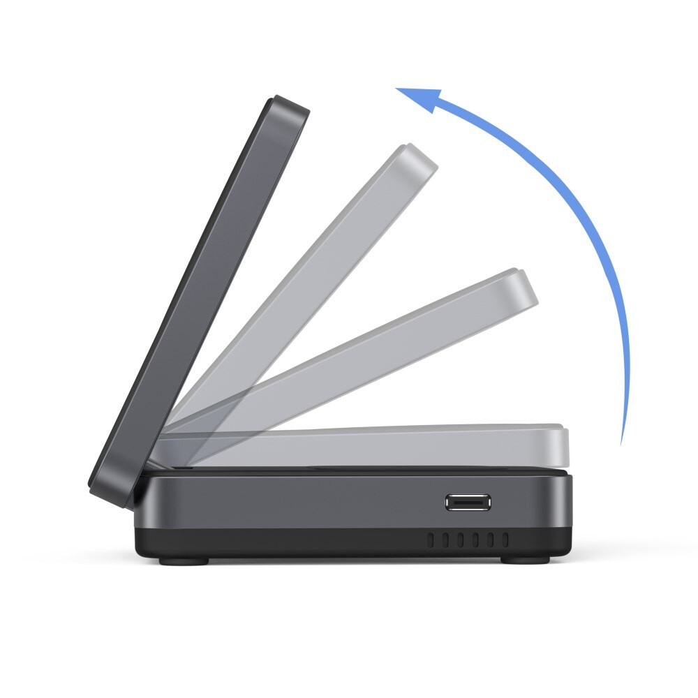 Compact 3-in-1 Qi2 Wireless Magnetic Foldable Charging Station Black