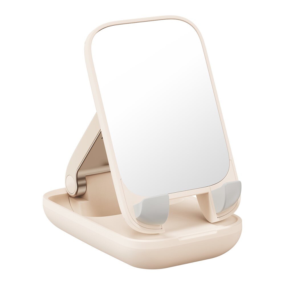 Foldable Table Stand with Mirror for Mobile Beige