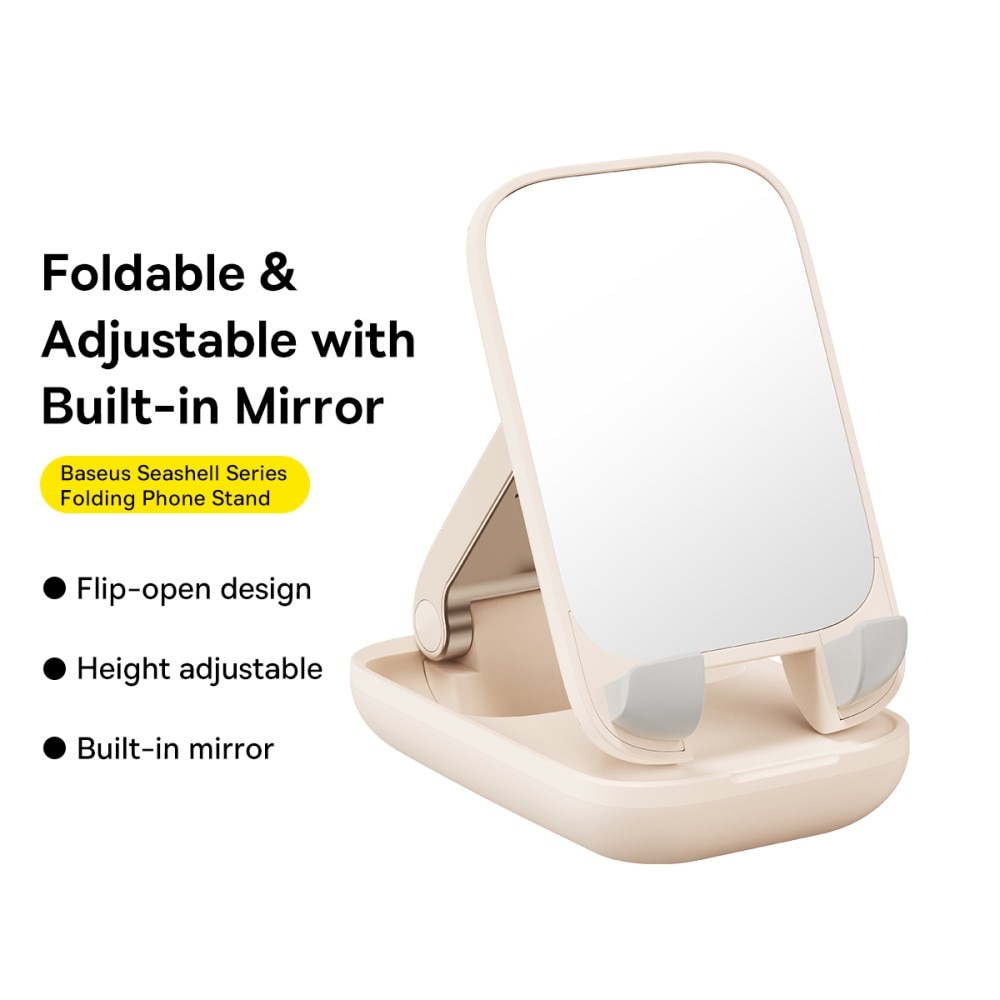 Foldable Table Stand with Mirror for Mobile Beige