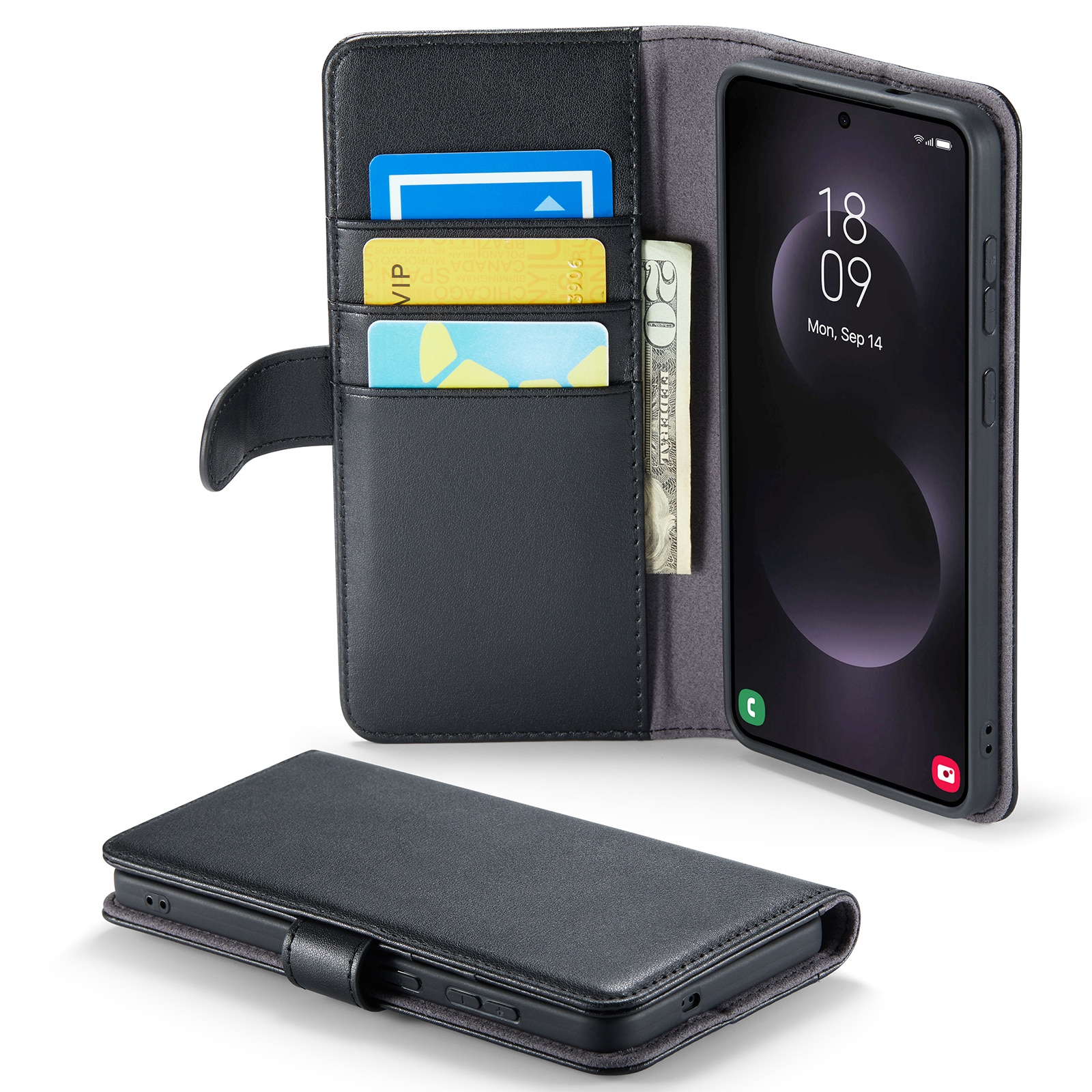 Samsung Galaxy S25 Edge Genuine Leather Wallet Case Black