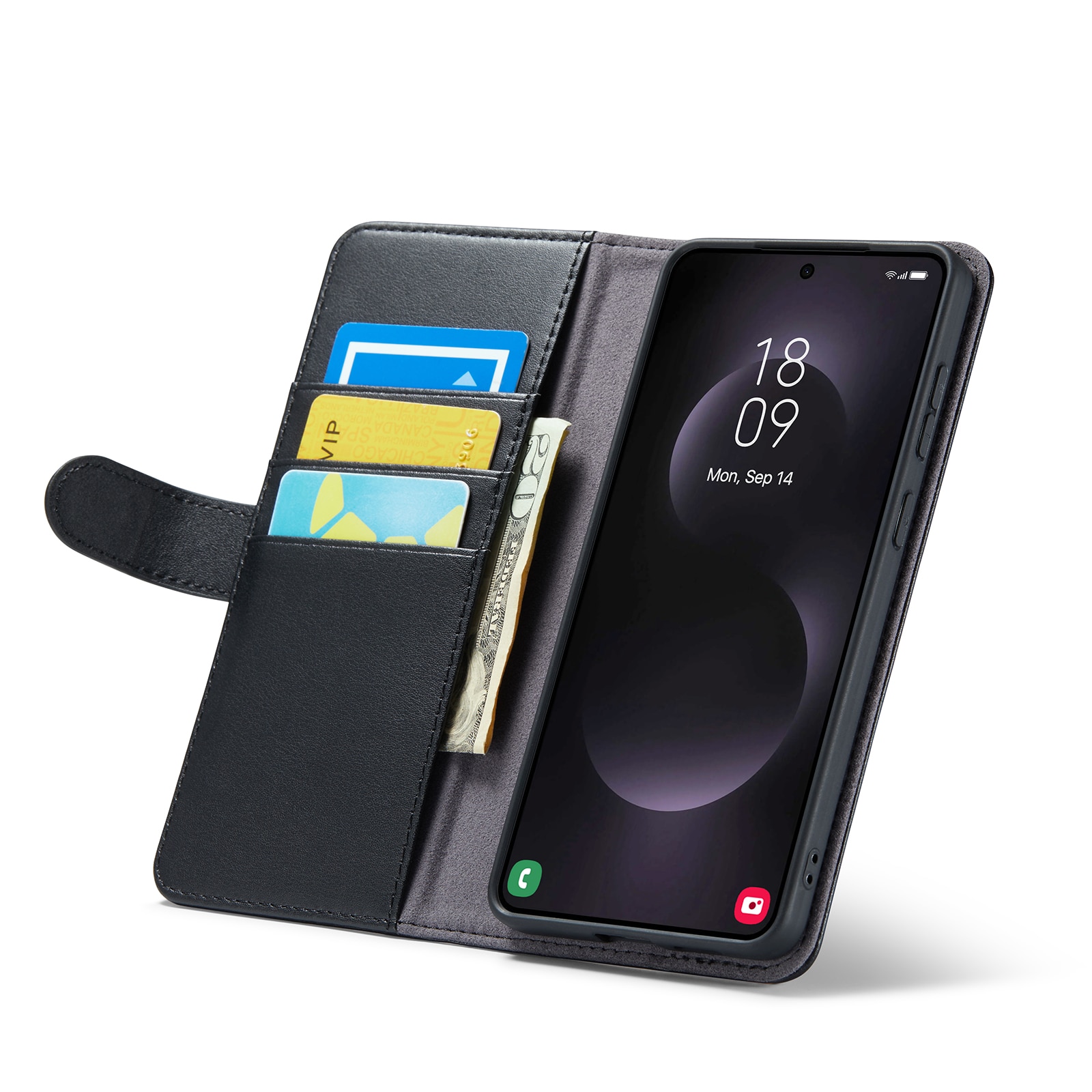 Samsung Galaxy S25 Edge Genuine Leather Wallet Case Black