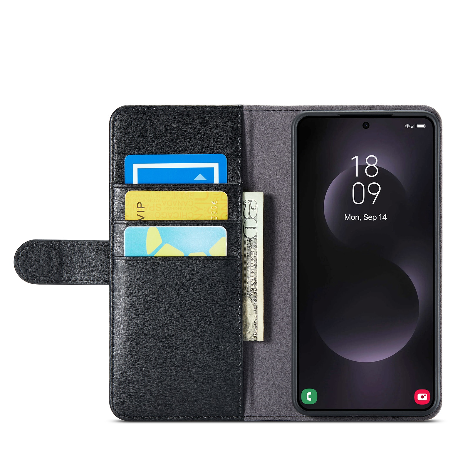 Samsung Galaxy S25 Edge Genuine Leather Wallet Case Black