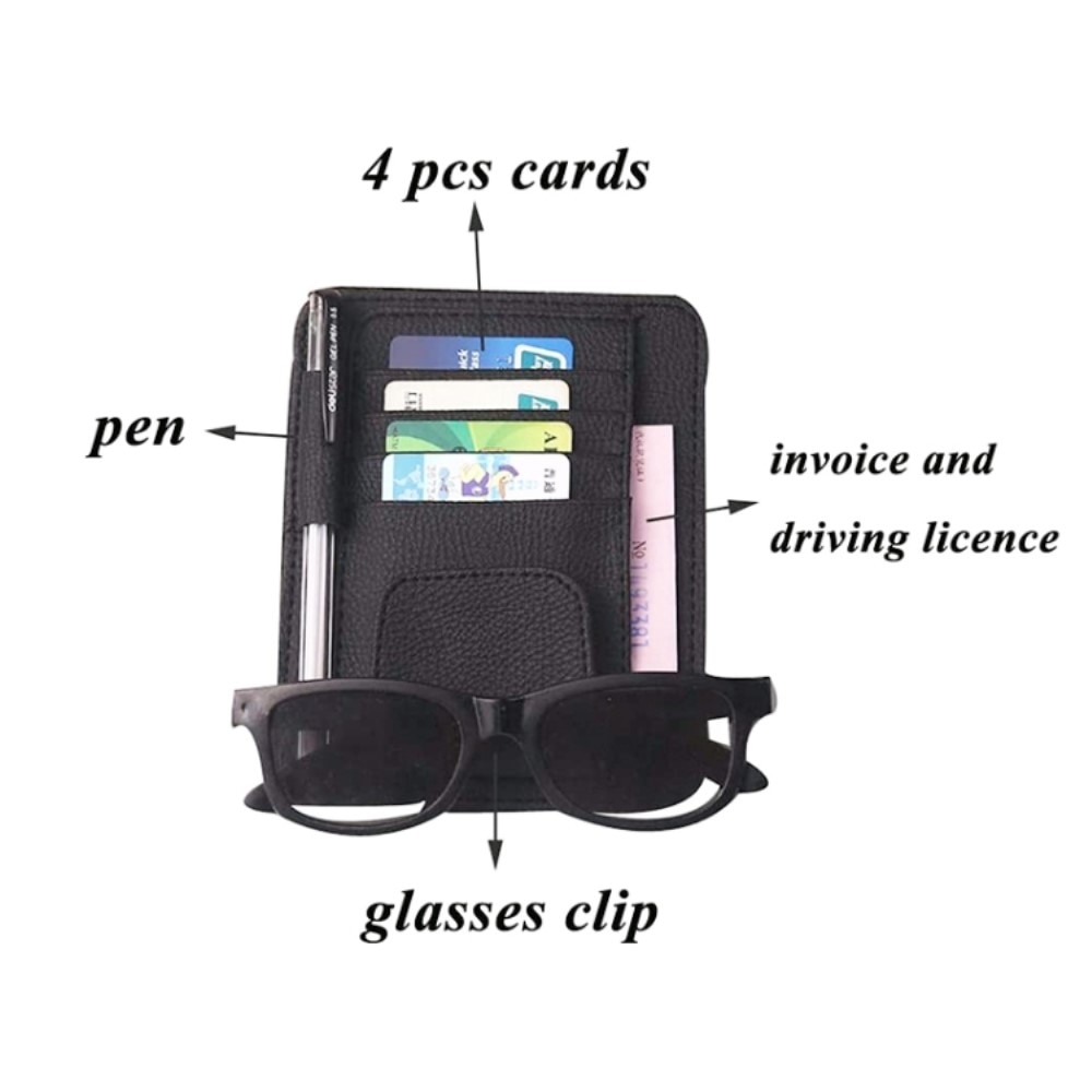 Car Sun Visor Holder for Glasses and Cards Black