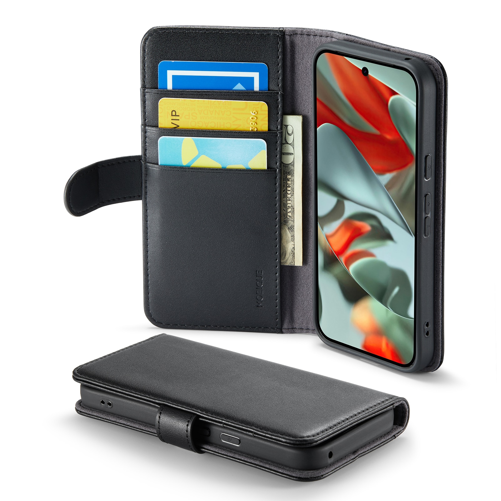 Google Pixel 10 Pro Genuine Leather Wallet Case Black