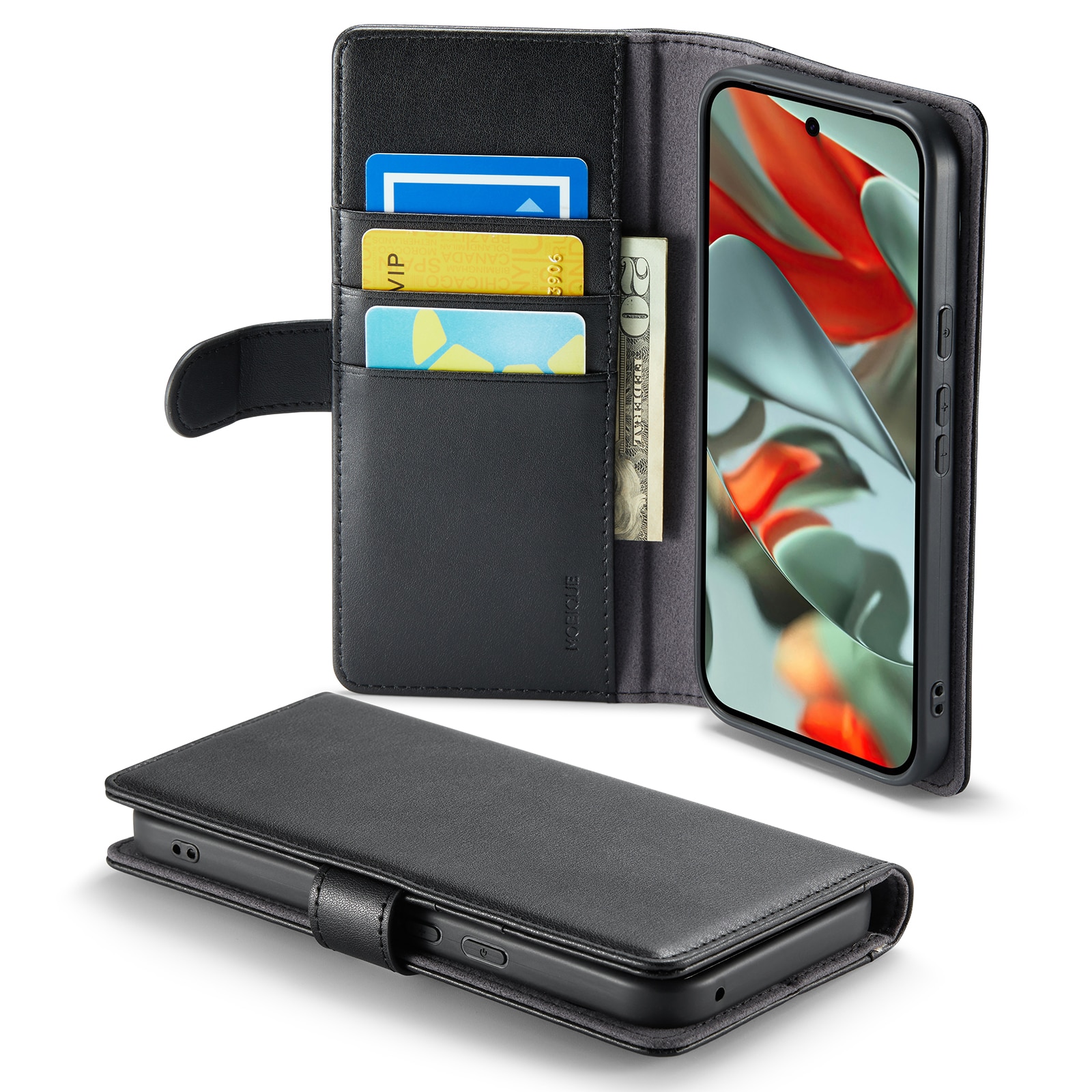 Google Pixel 10 Pro XL Genuine Leather Wallet Case Black