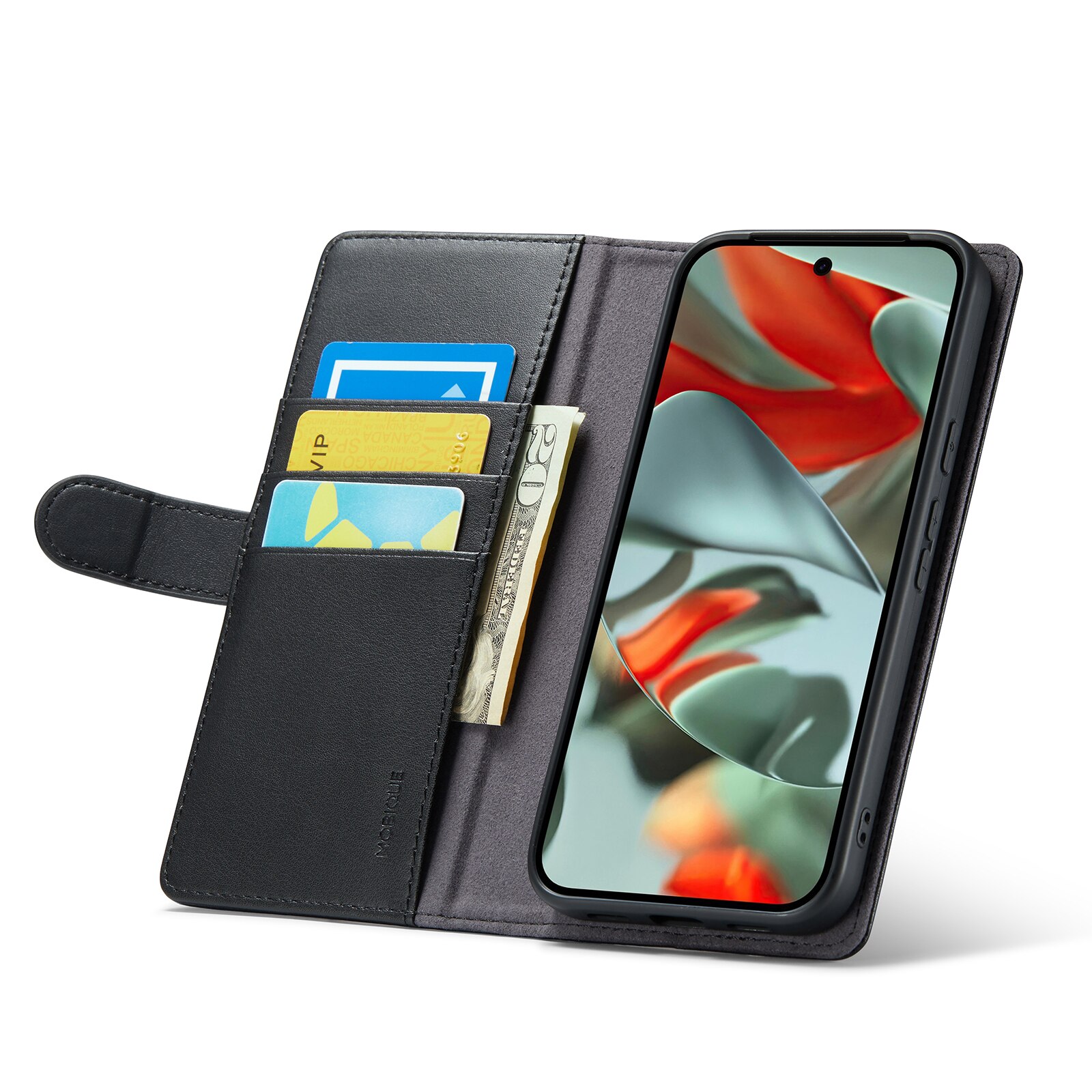Google Pixel 10 Pro XL Genuine Leather Wallet Case Black