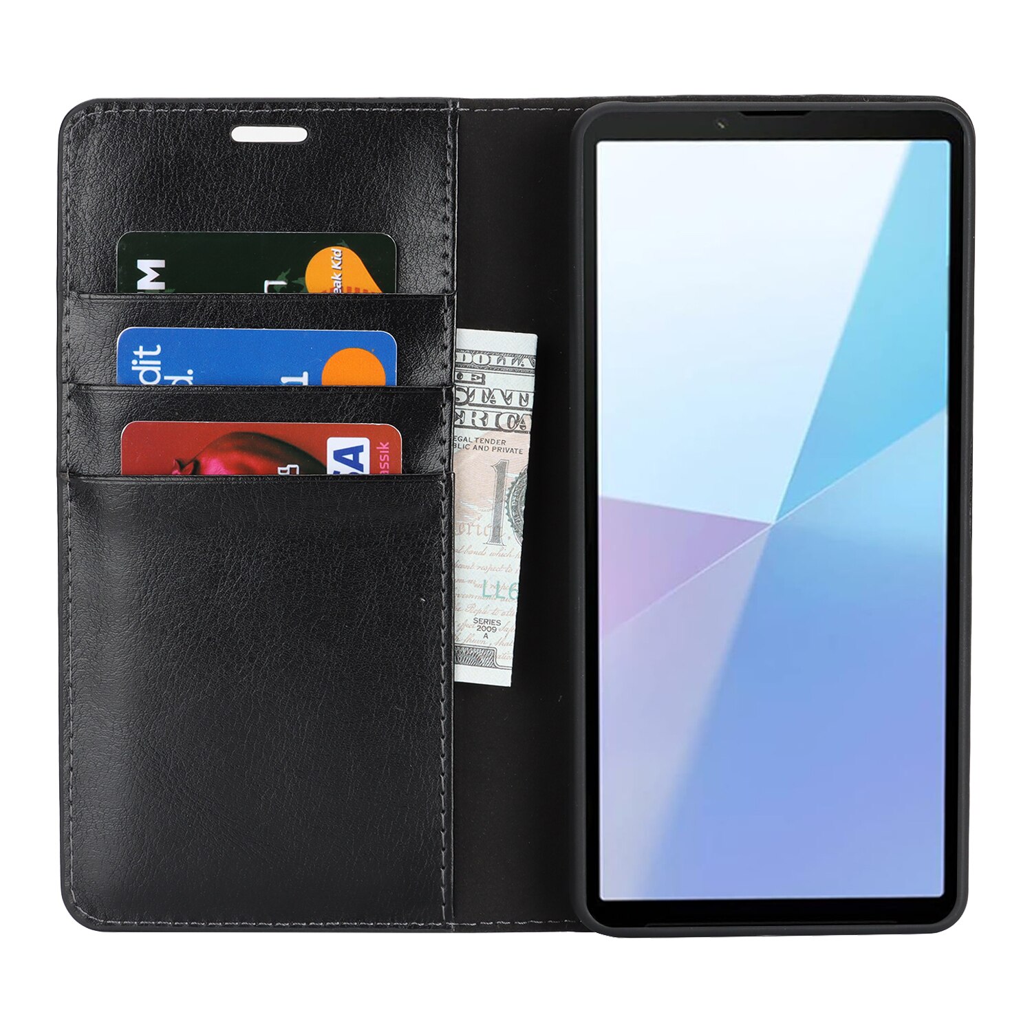 Sony Xperia 10 VII Genuine Leather Wallet Case Black