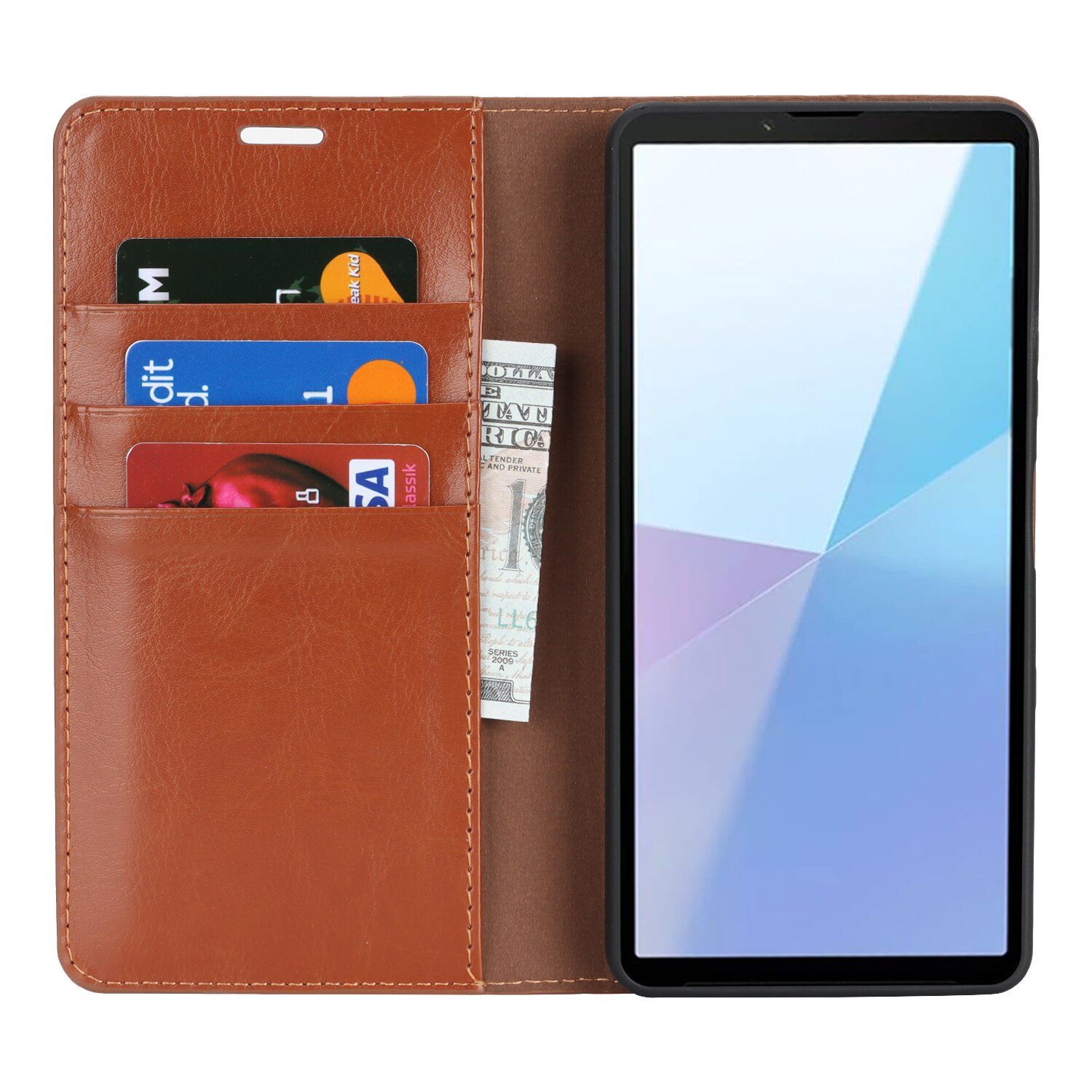 Sony Xperia 10 VII Genuine Leather Wallet Case Brown