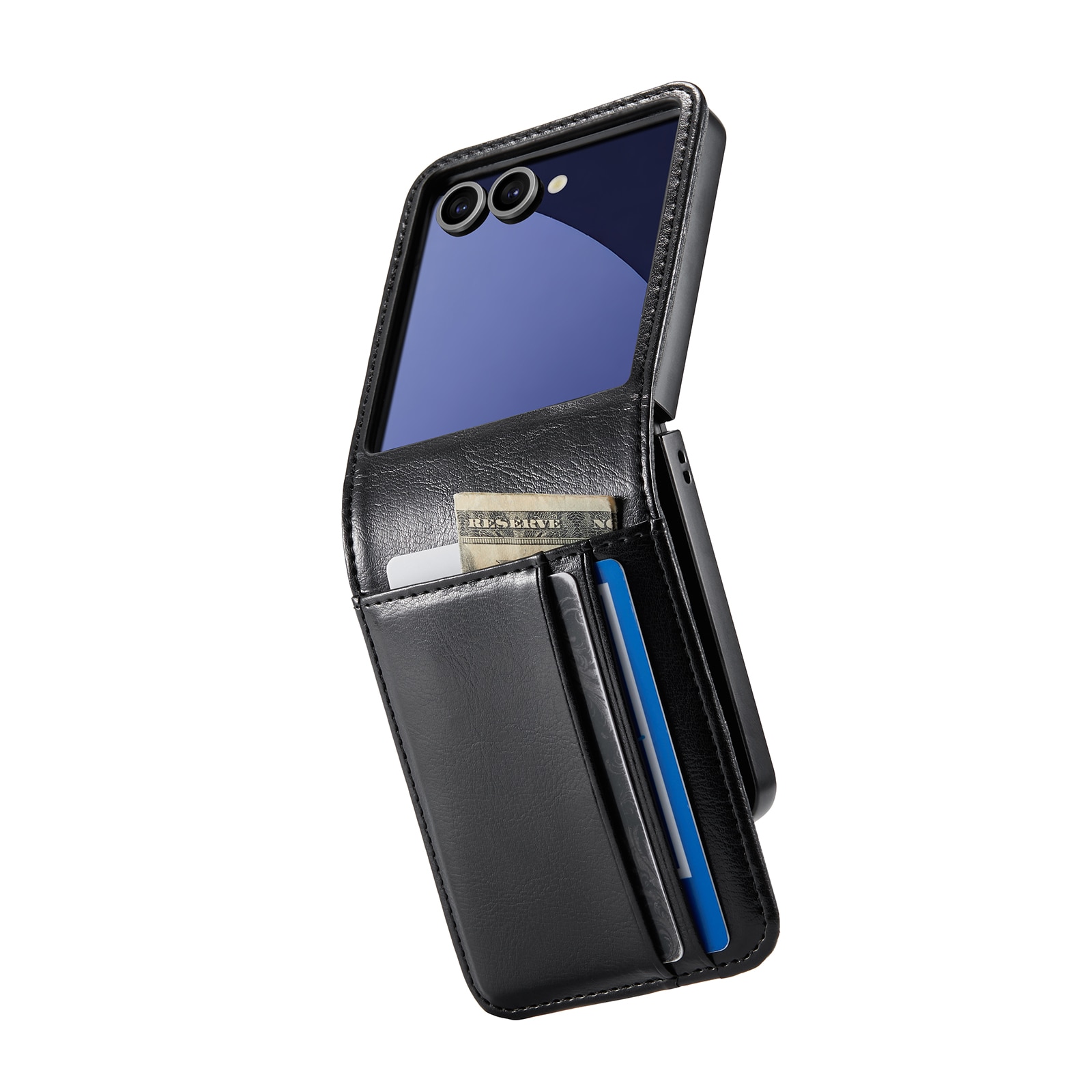 Samsung Galaxy Z Flip 7 Genuine Leather Wallet Case Black