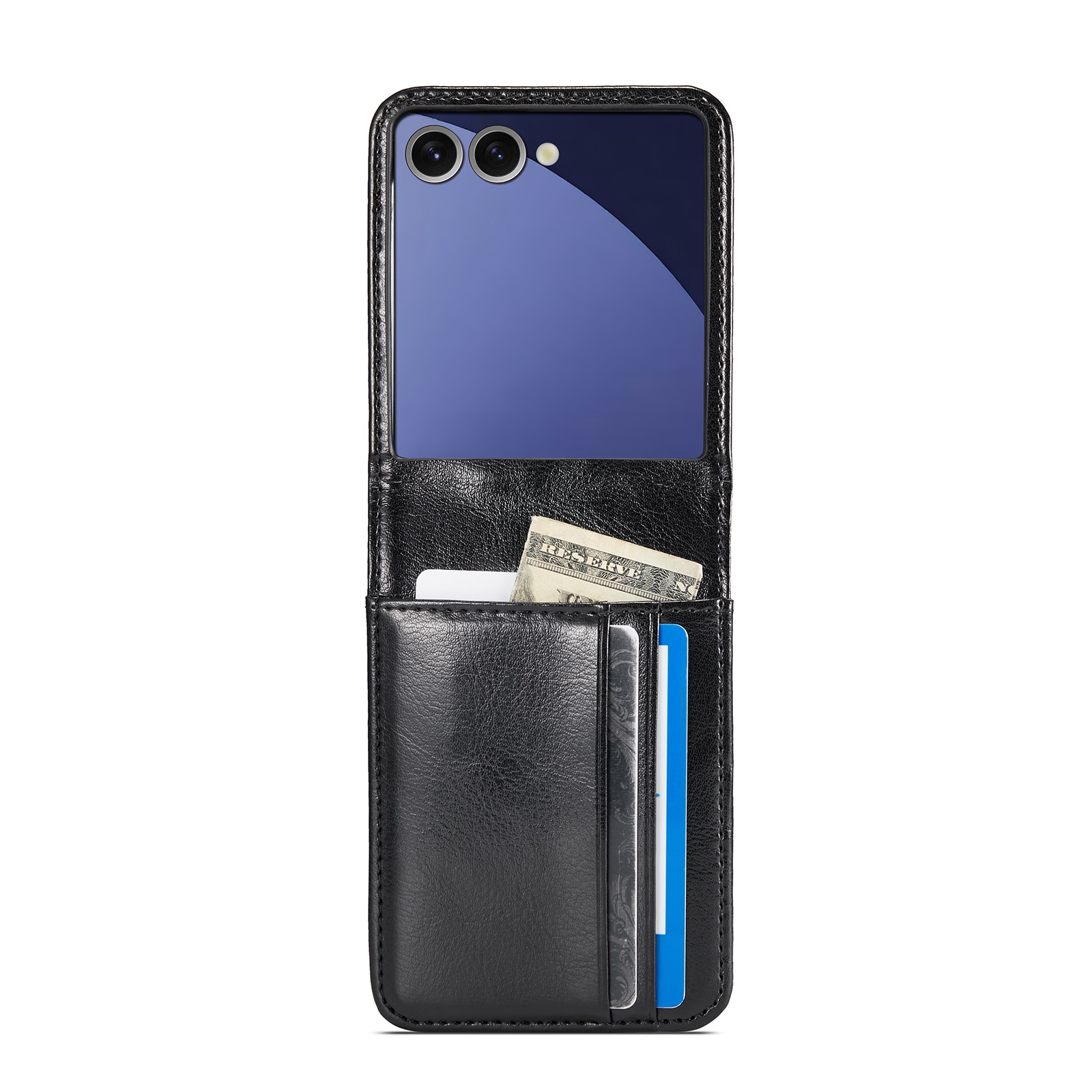 Samsung Galaxy Z Flip 7 Genuine Leather Wallet Case Black