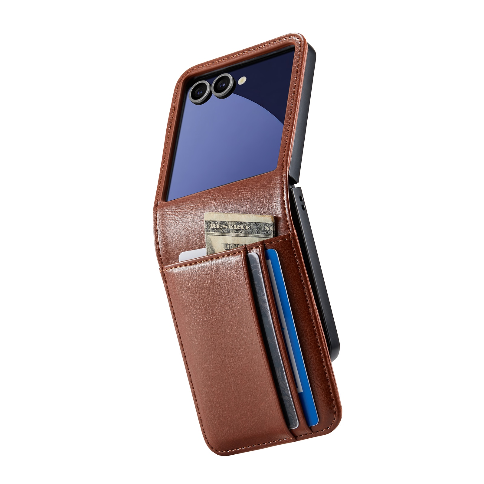 Samsung Galaxy Z Flip 7 Genuine Leather Wallet Case Cognac