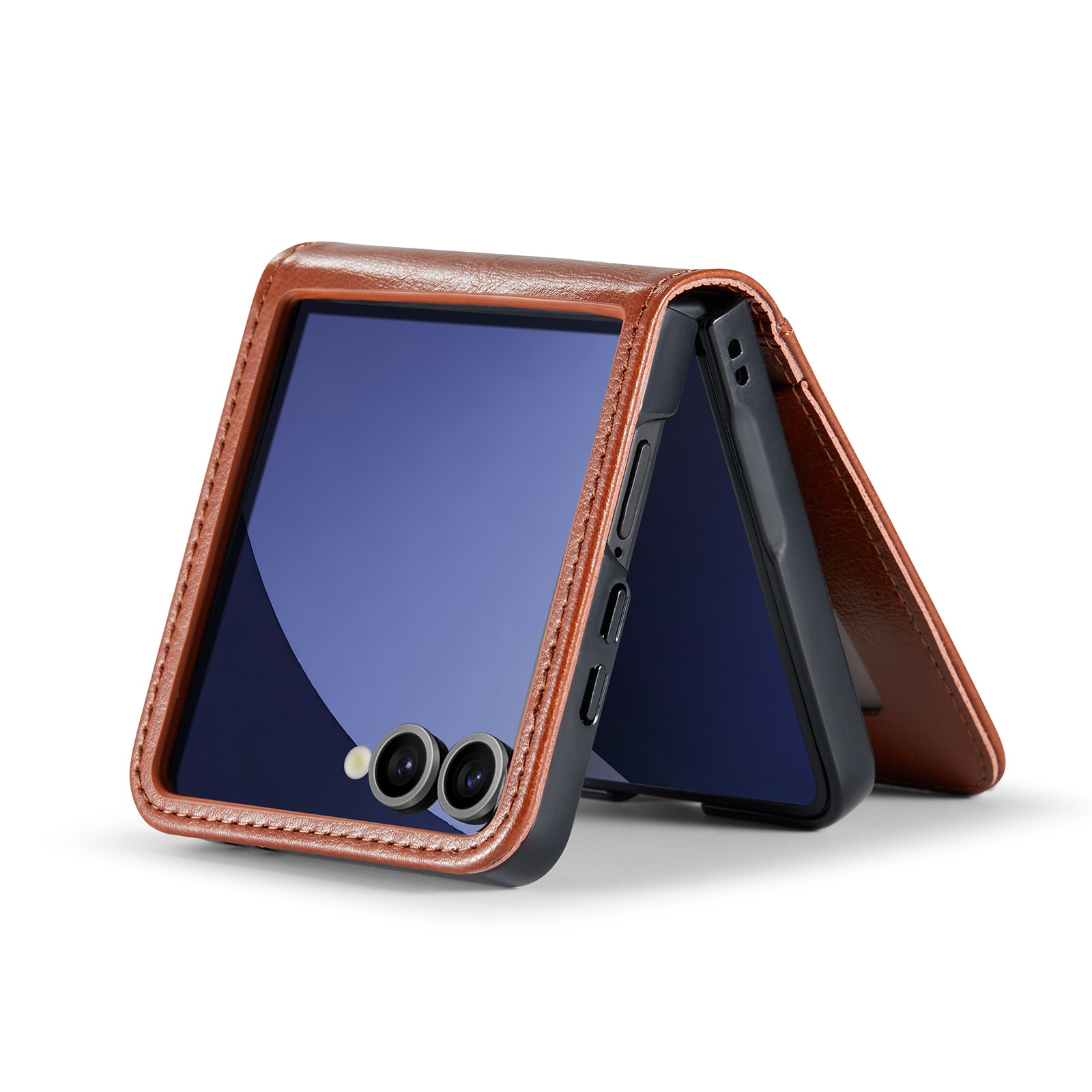 Samsung Galaxy Z Flip 7 Genuine Leather Wallet Case Cognac