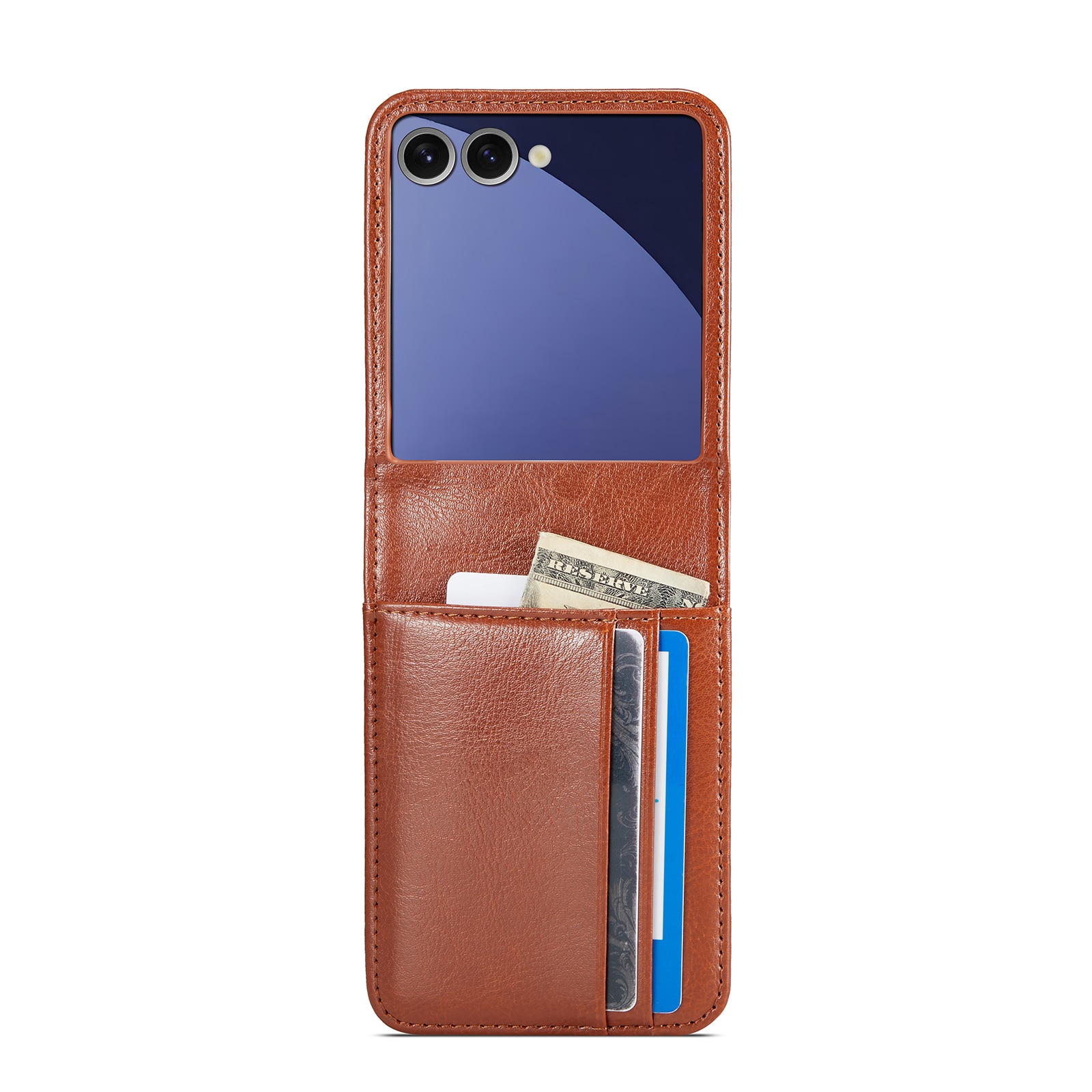 Samsung Galaxy Z Flip 7 Genuine Leather Wallet Case Cognac