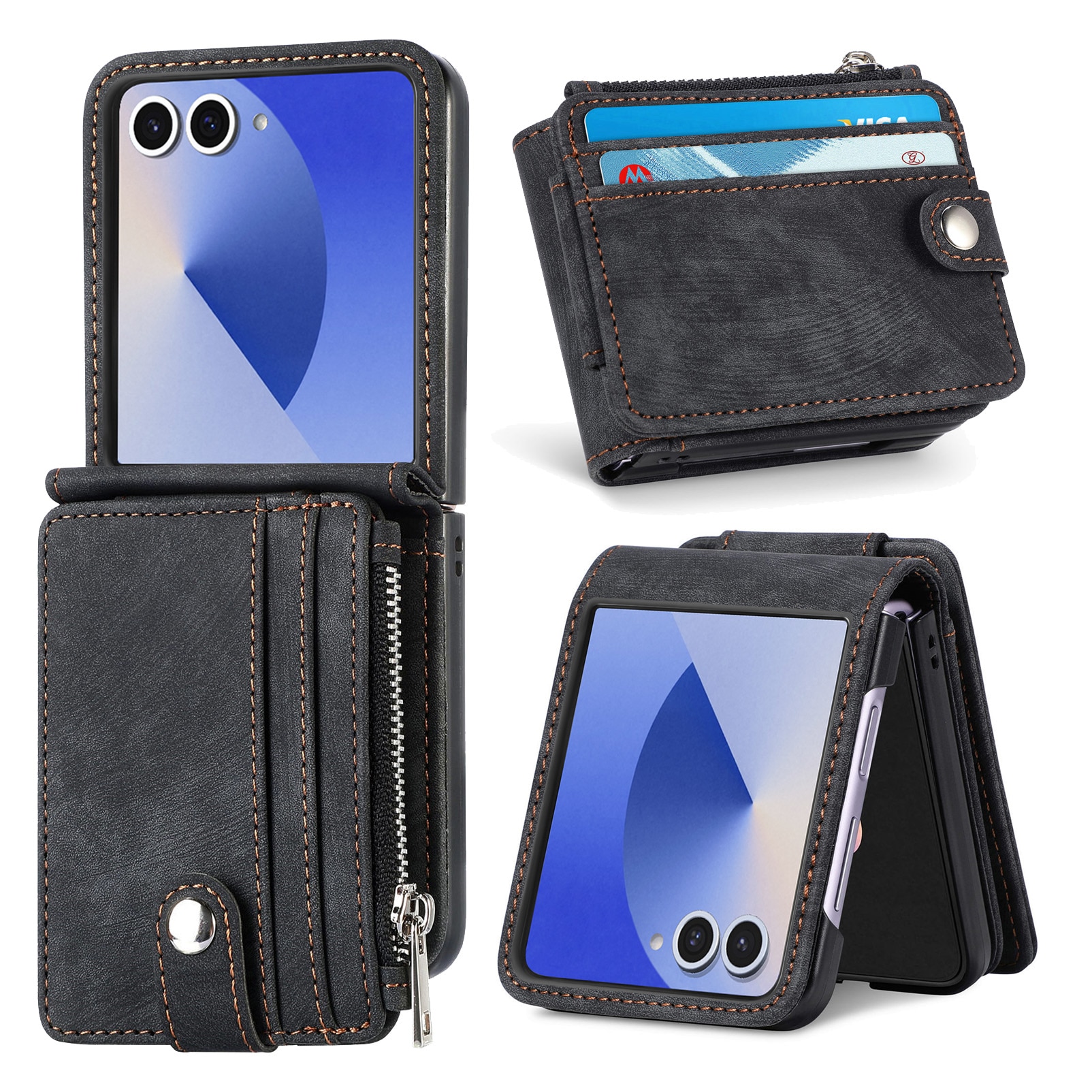 Samsung Galaxy Z Flip 7 Zipper Multi-slot Wallet Case Black