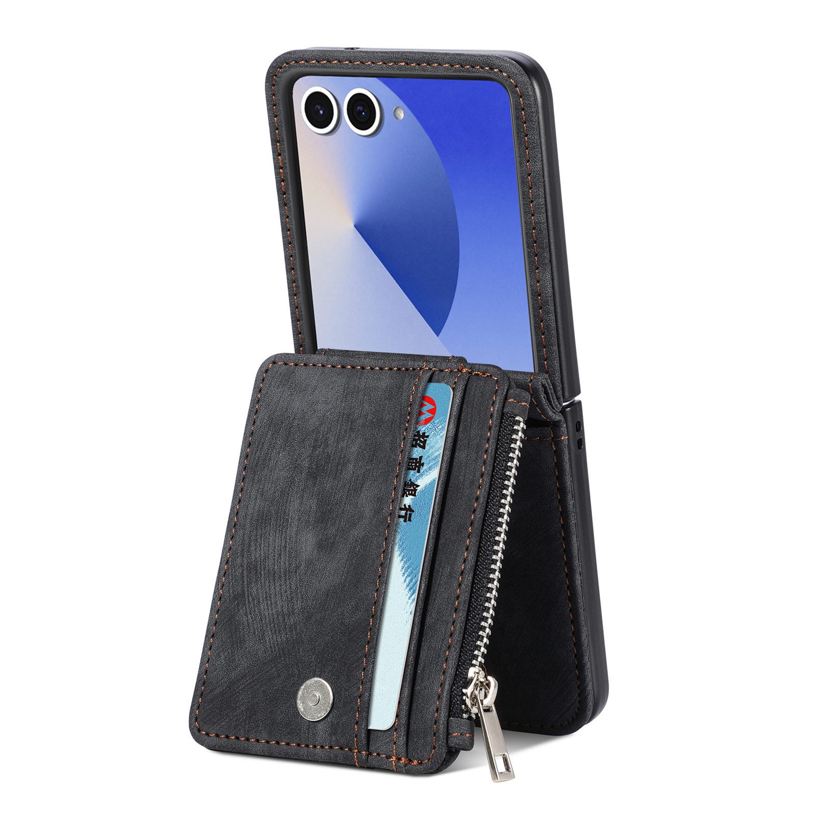 Samsung Galaxy Z Flip 7 Zipper Multi-slot Wallet Case Black