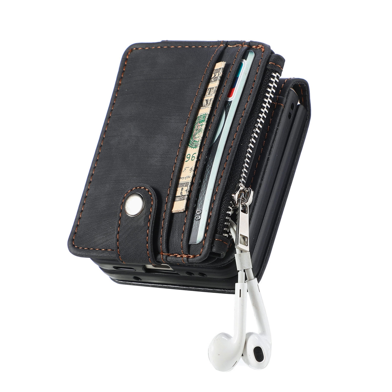 Samsung Galaxy Z Flip 7 Zipper Multi-slot Wallet Case Black