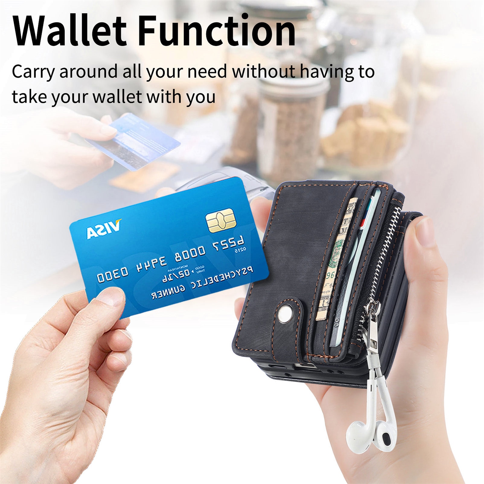 Samsung Galaxy Z Flip 7 Zipper Multi-slot Wallet Case Black
