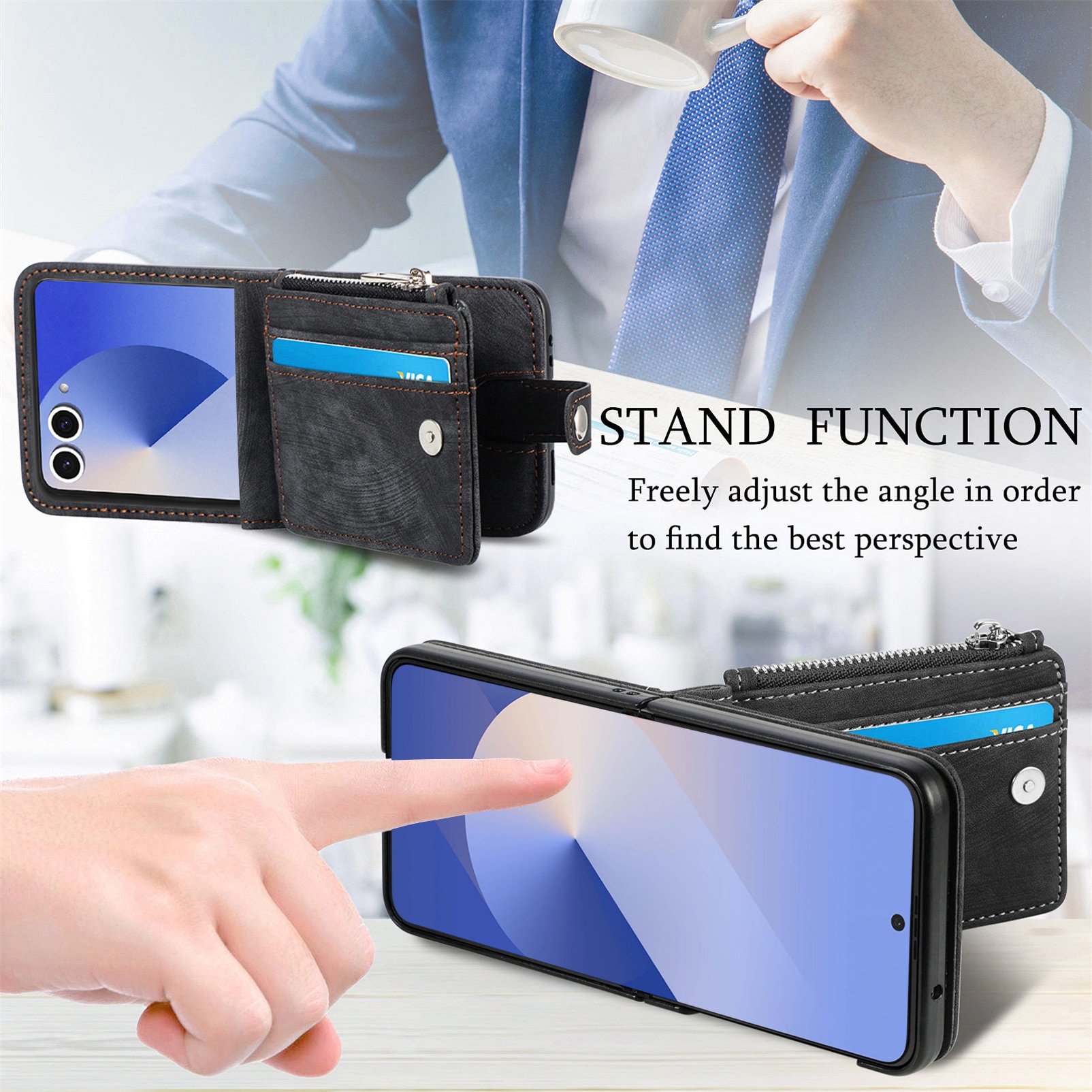 Samsung Galaxy Z Flip 7 Zipper Multi-slot Wallet Case Black