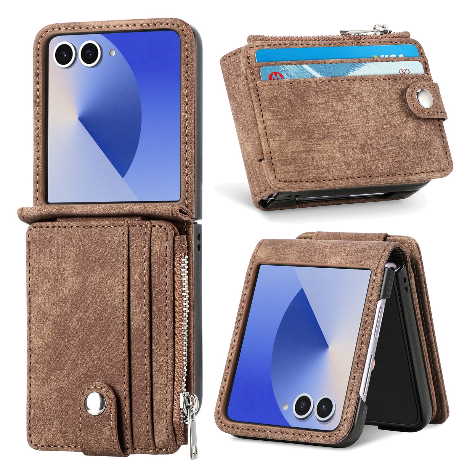 Samsung Galaxy Z Flip 7 Zipper Multi-slot Wallet Case Brown