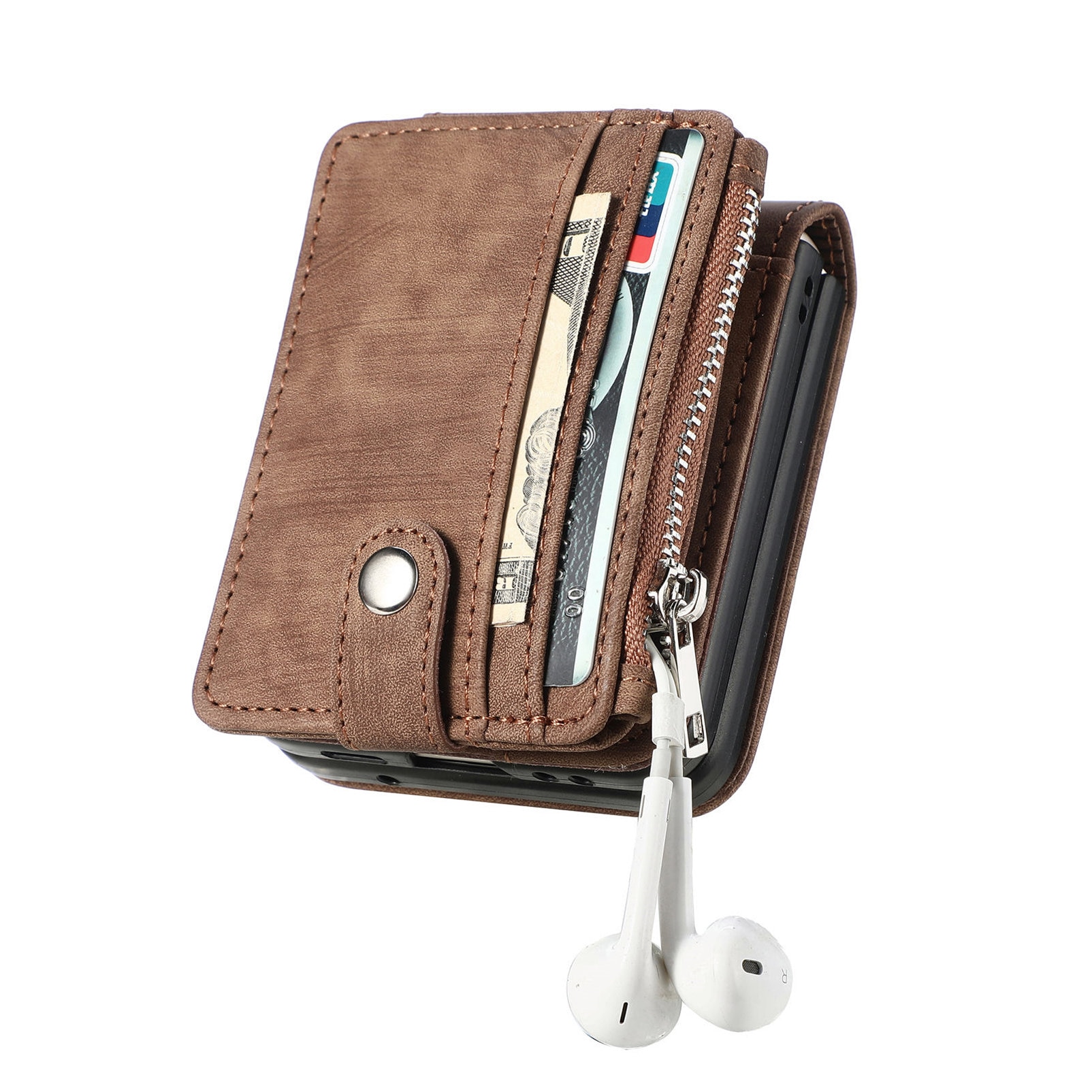 Samsung Galaxy Z Flip 7 Zipper Multi-slot Wallet Case Brown