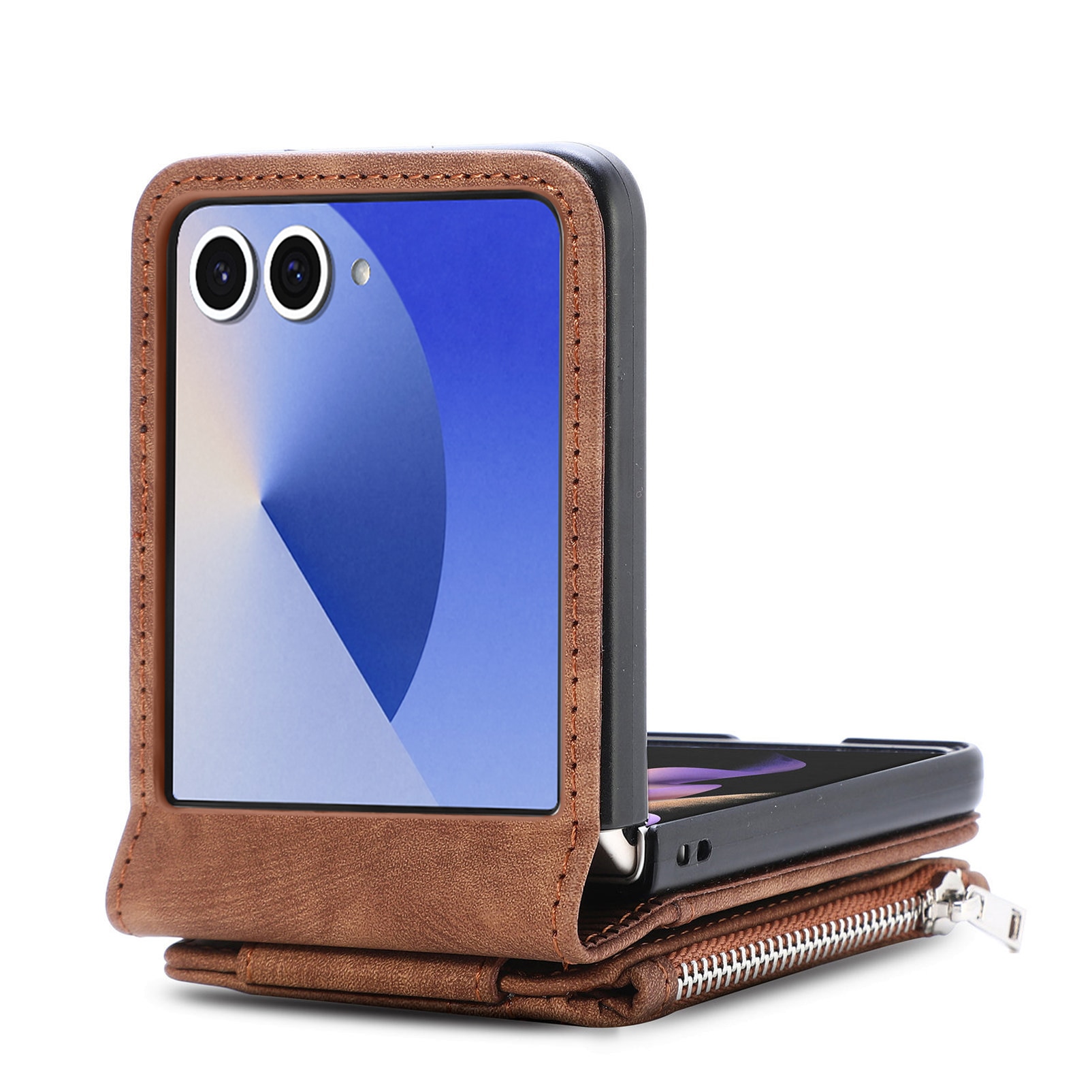 Samsung Galaxy Z Flip 7 Zipper Multi-slot Wallet Case Brown