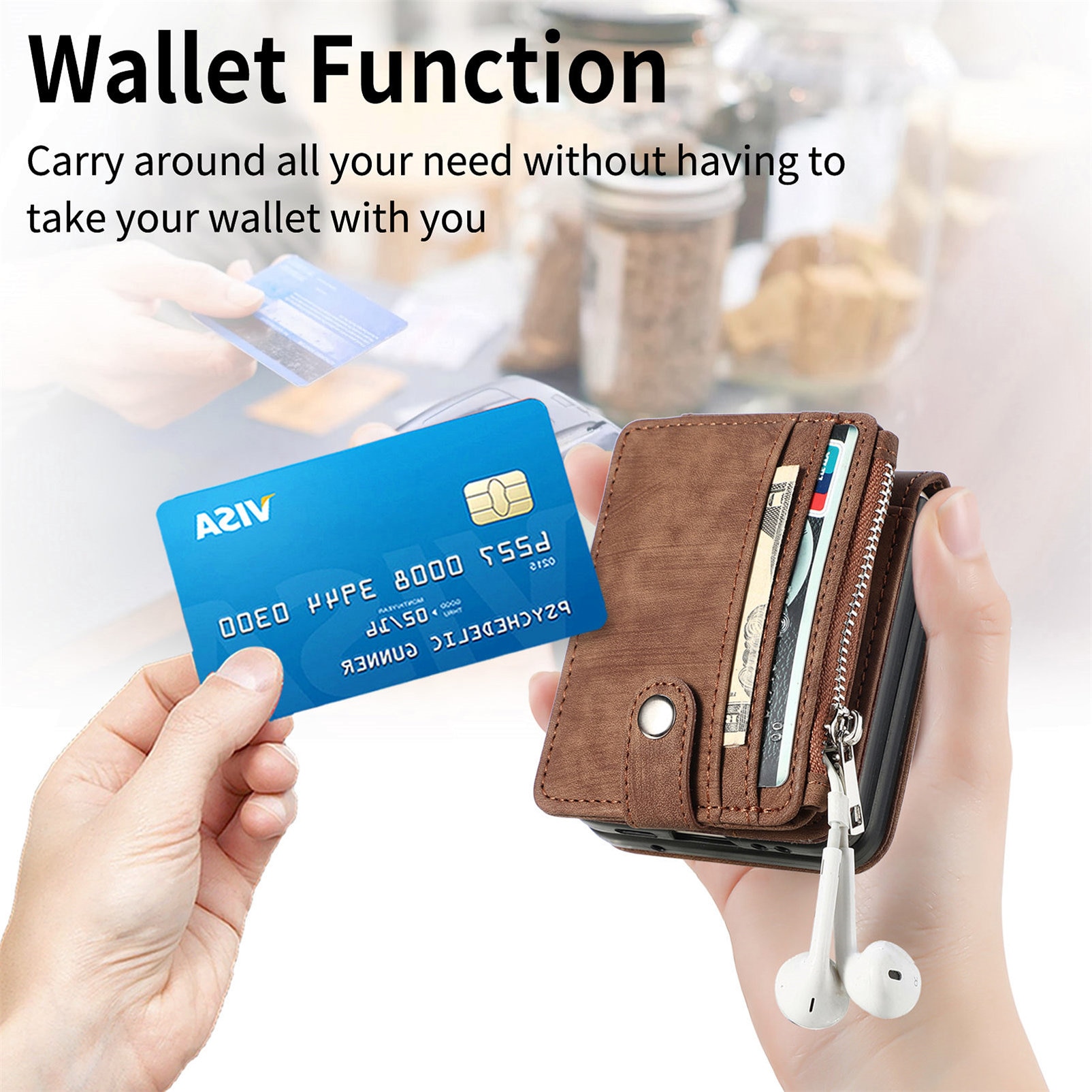 Samsung Galaxy Z Flip 7 Zipper Multi-slot Wallet Case Brown