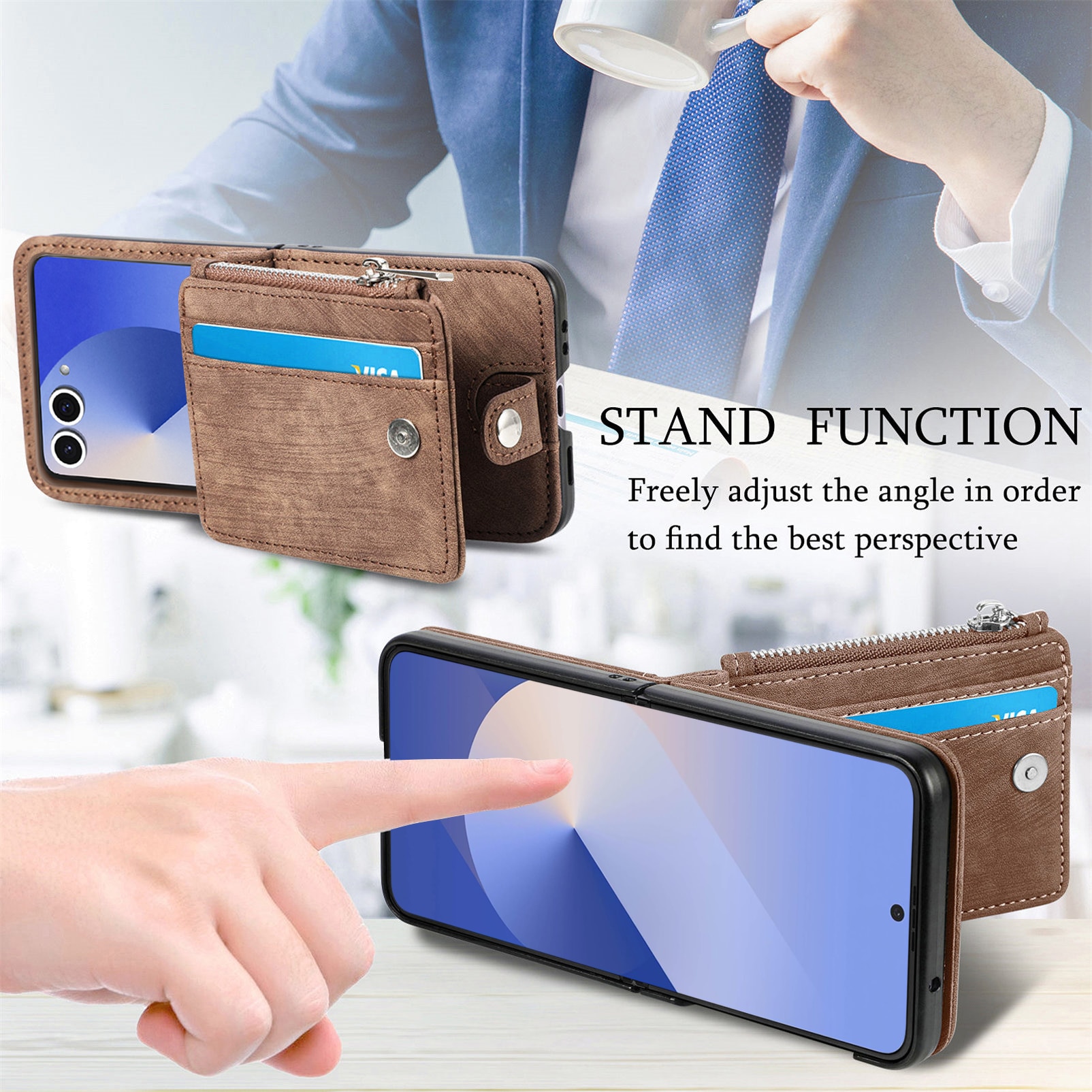 Samsung Galaxy Z Flip 7 Zipper Multi-slot Wallet Case Brown