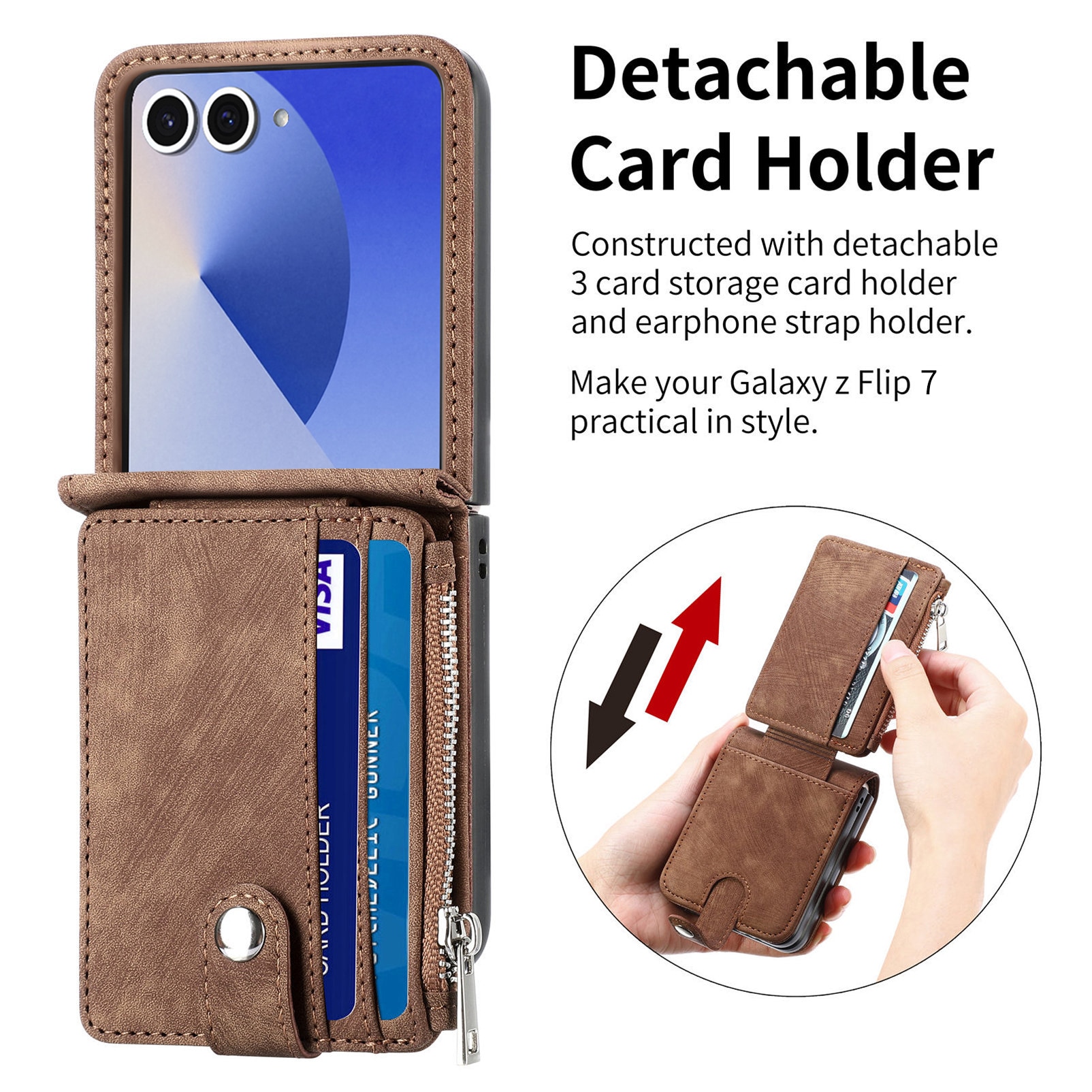 Samsung Galaxy Z Flip 7 Zipper Multi-slot Wallet Case Brown