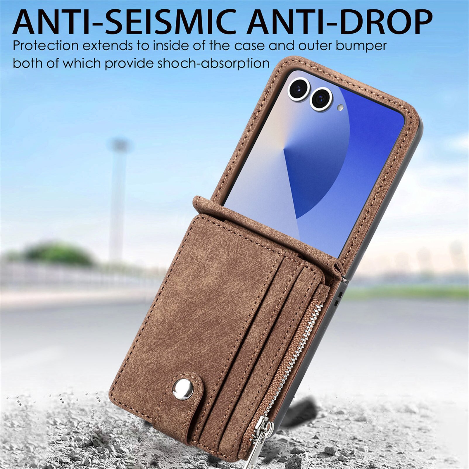 Samsung Galaxy Z Flip 7 Zipper Multi-slot Wallet Case Brown