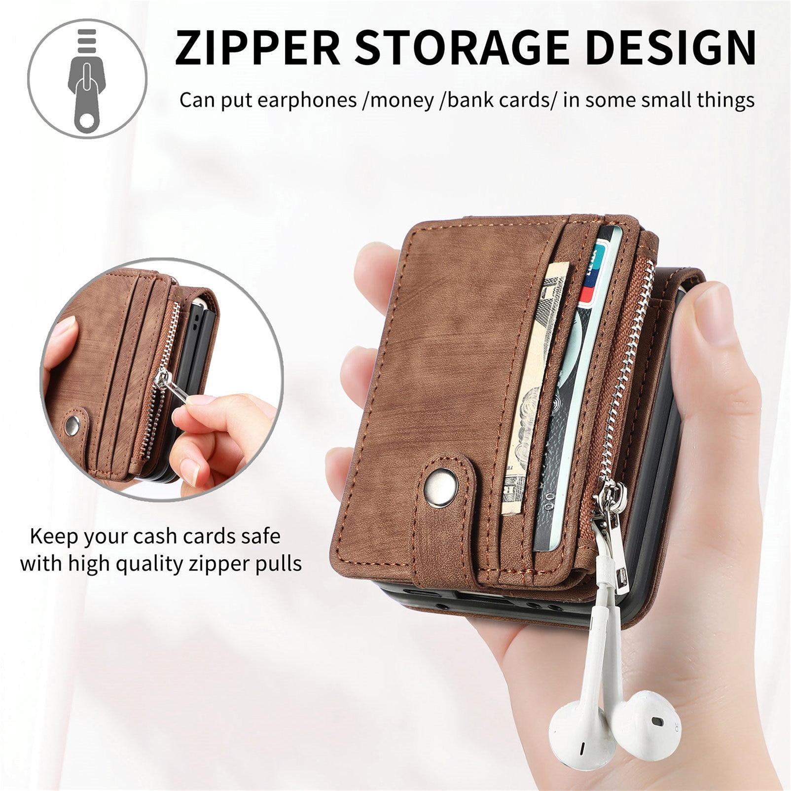 Samsung Galaxy Z Flip 7 Zipper Multi-slot Wallet Case Brown