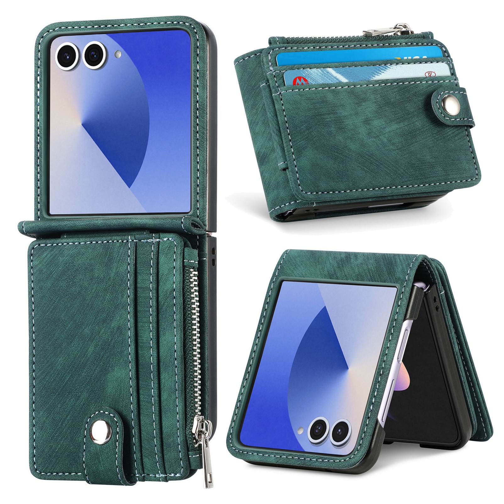 Samsung Galaxy Z Flip 7 Zipper Multi-slot Wallet Case Green