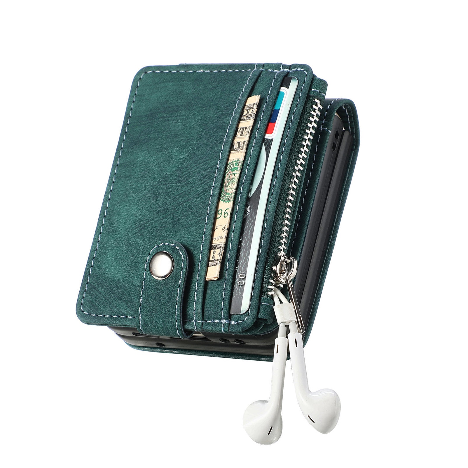 Samsung Galaxy Z Flip 7 Zipper Multi-slot Wallet Case Green