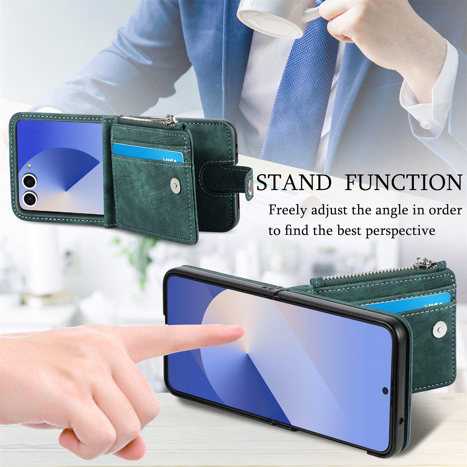 Samsung Galaxy Z Flip 7 Zipper Multi-slot Wallet Case Green