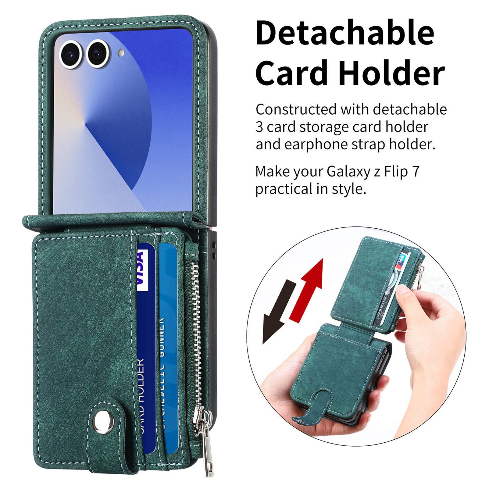 Samsung Galaxy Z Flip 7 Zipper Multi-slot Wallet Case Green