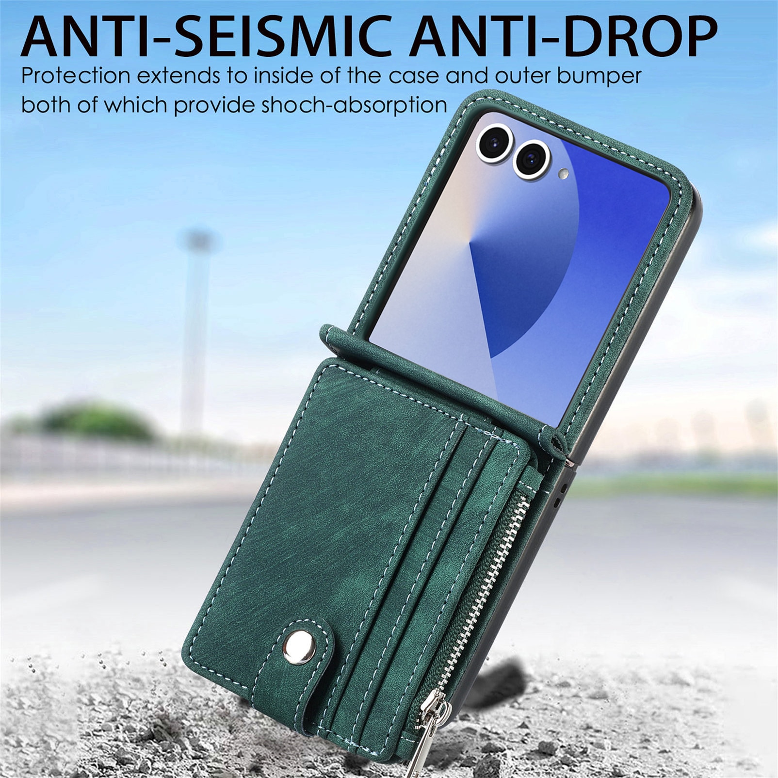Samsung Galaxy Z Flip 7 Zipper Multi-slot Wallet Case Green