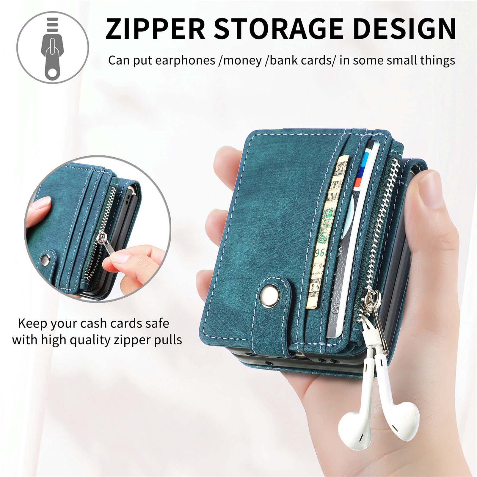Samsung Galaxy Z Flip 7 Zipper Multi-slot Wallet Case Green