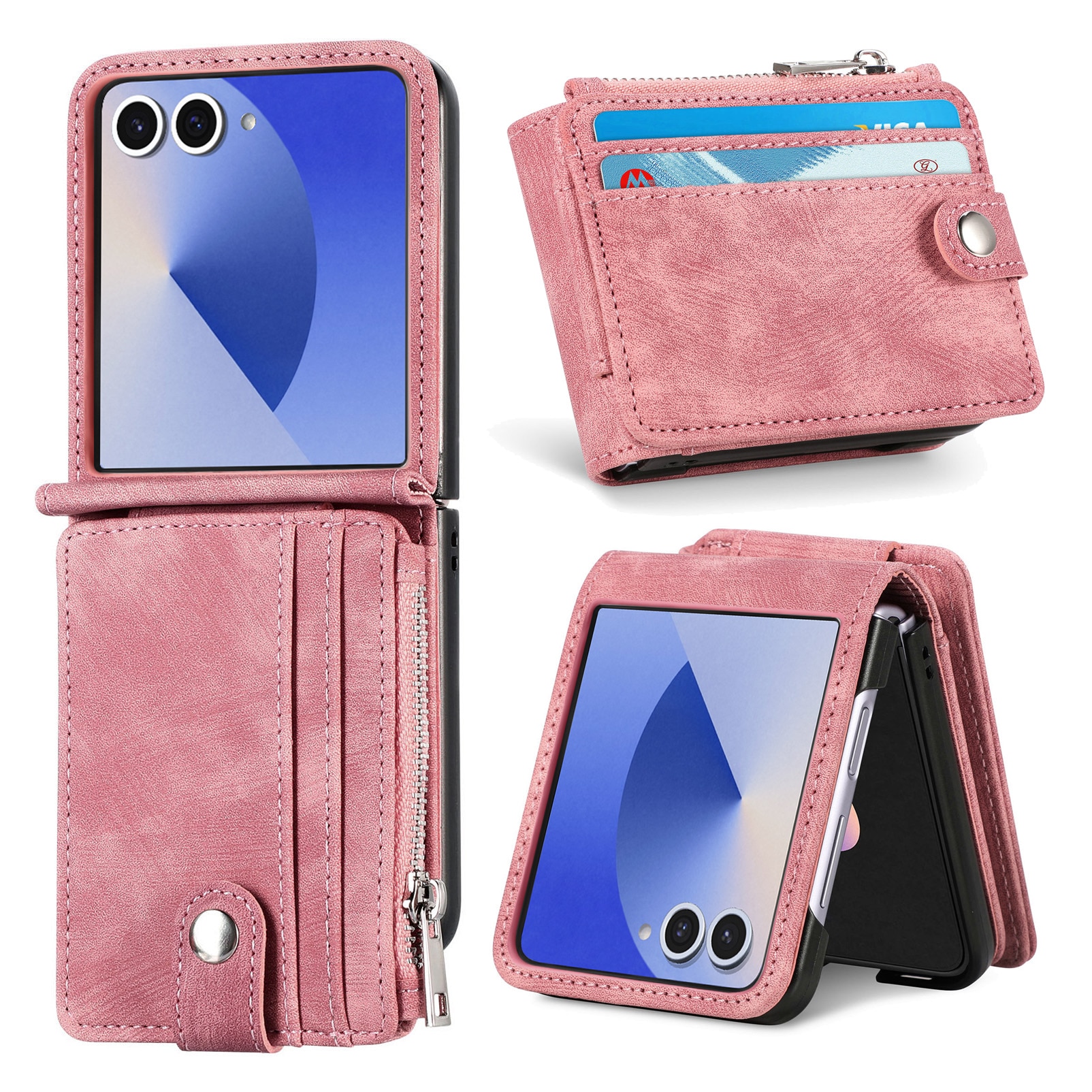 Samsung Galaxy Z Flip 7 Zipper Multi-slot Wallet Case Pink
