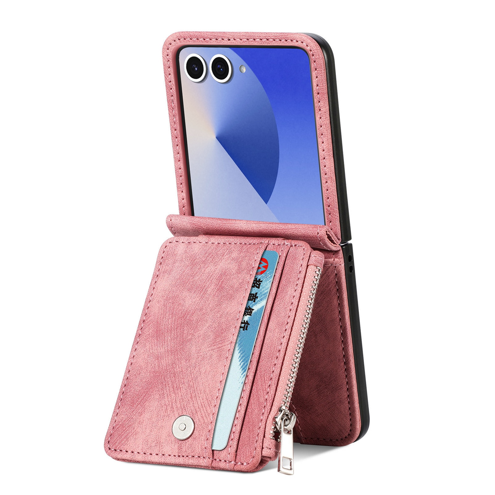 Samsung Galaxy Z Flip 7 Zipper Multi-slot Wallet Case Pink