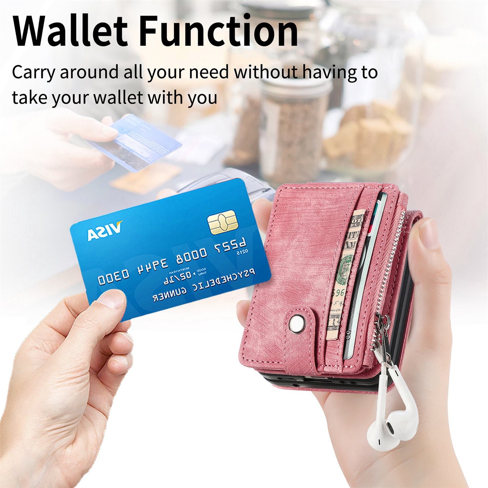 Samsung Galaxy Z Flip 7 Zipper Multi-slot Wallet Case Pink