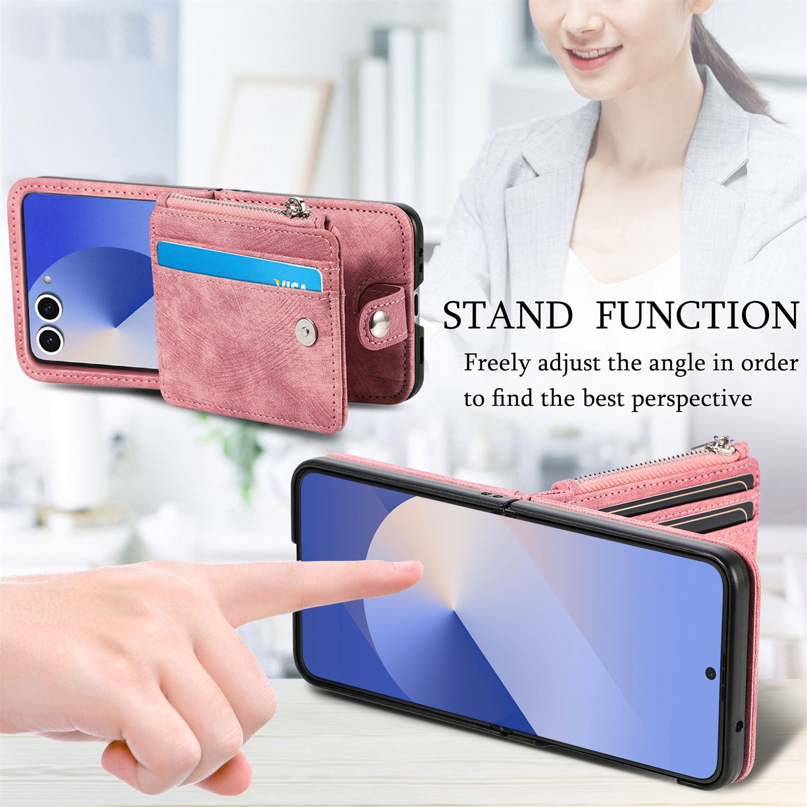 Samsung Galaxy Z Flip 7 Zipper Multi-slot Wallet Case Pink