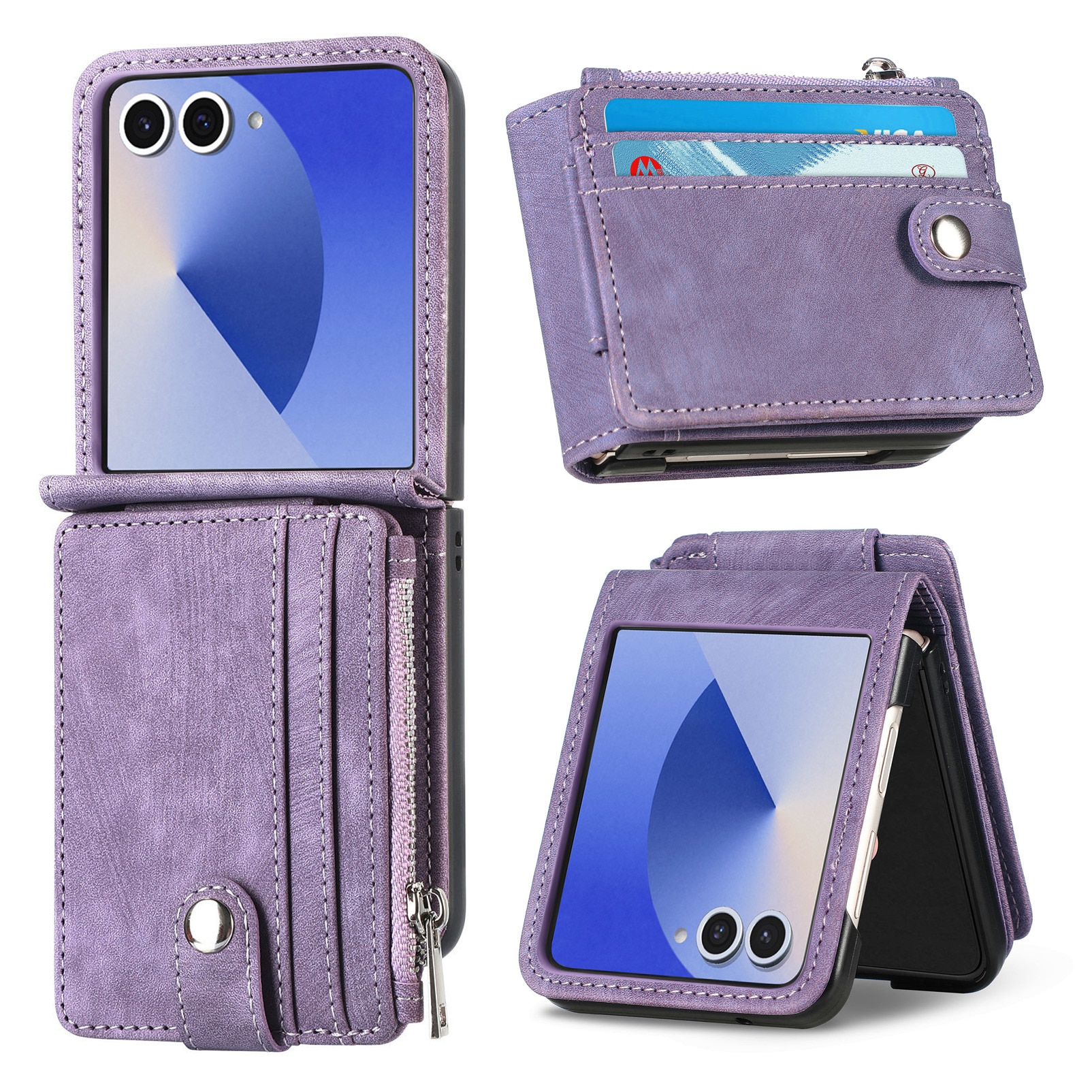 Samsung Galaxy Z Flip 7 Zipper Multi-slot Wallet Case Purple